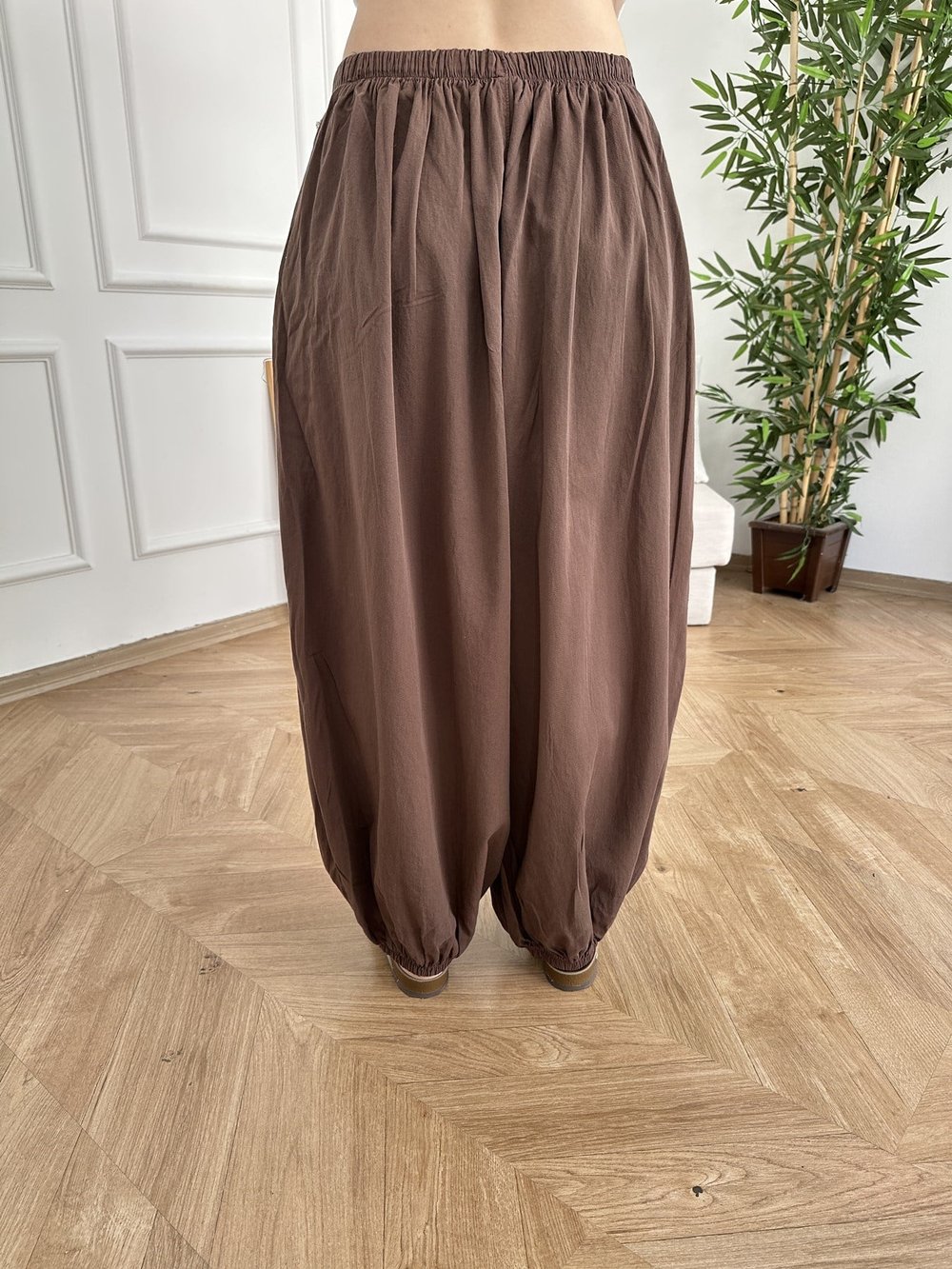 Beli Lastikli Şalvar Pantolon Kahve