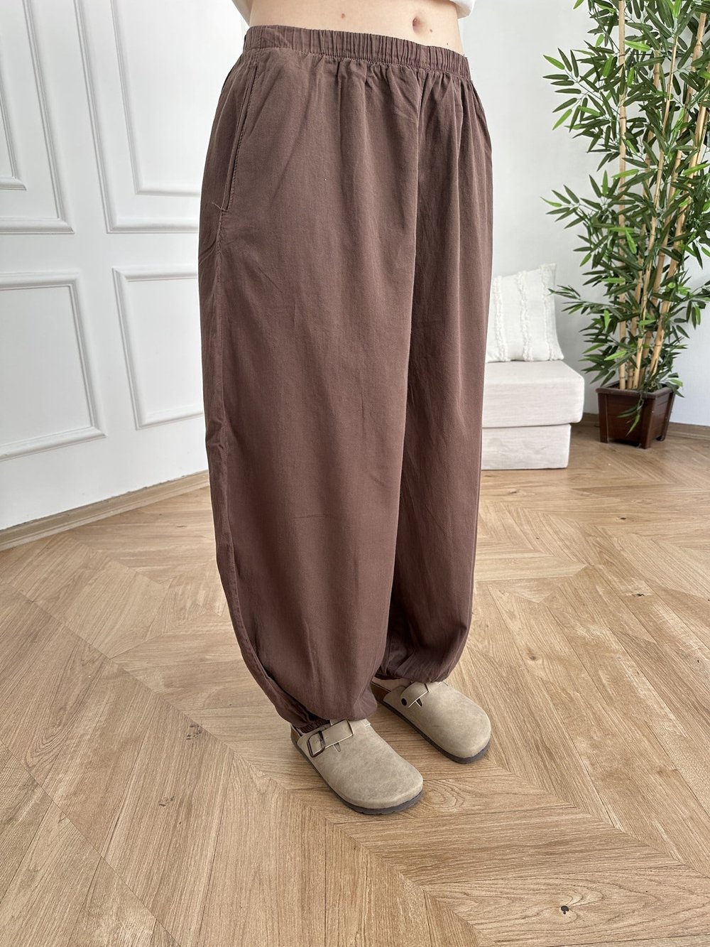 Beli Lastikli Şalvar Pantolon Kahve