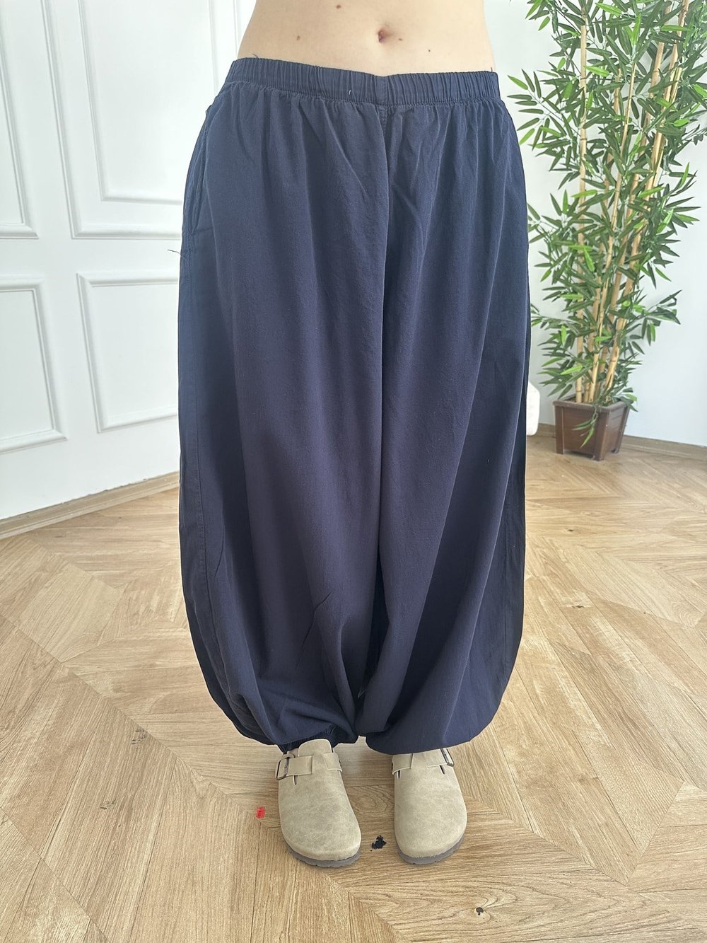 Beli Lastikli Şalvar Pantolon Lacivert
