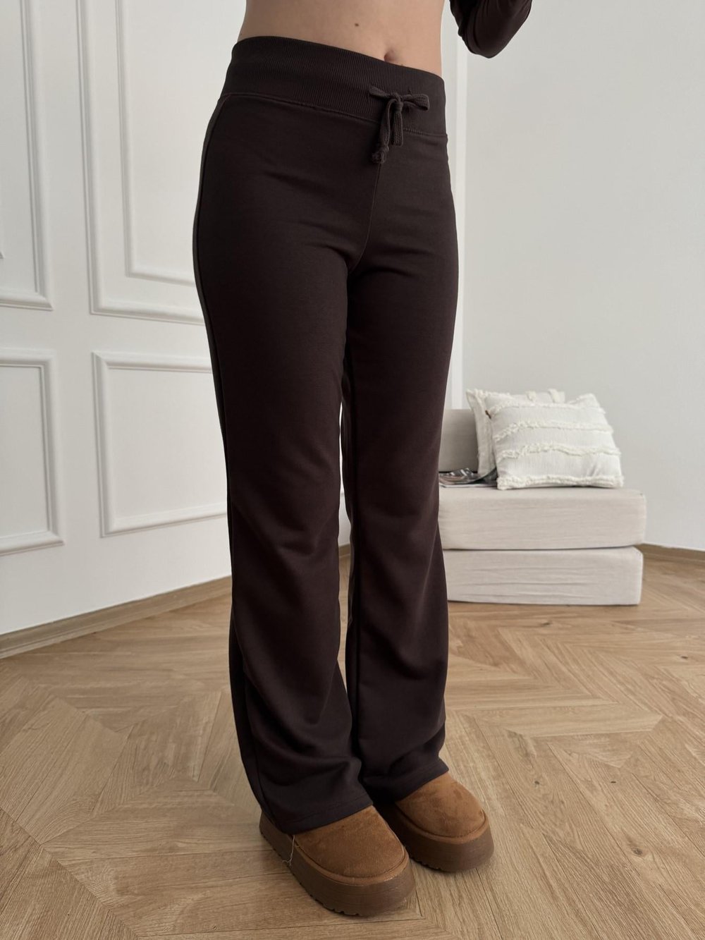 Beli Ribana Detay İspanyol Paça Pantolon Acı kahve