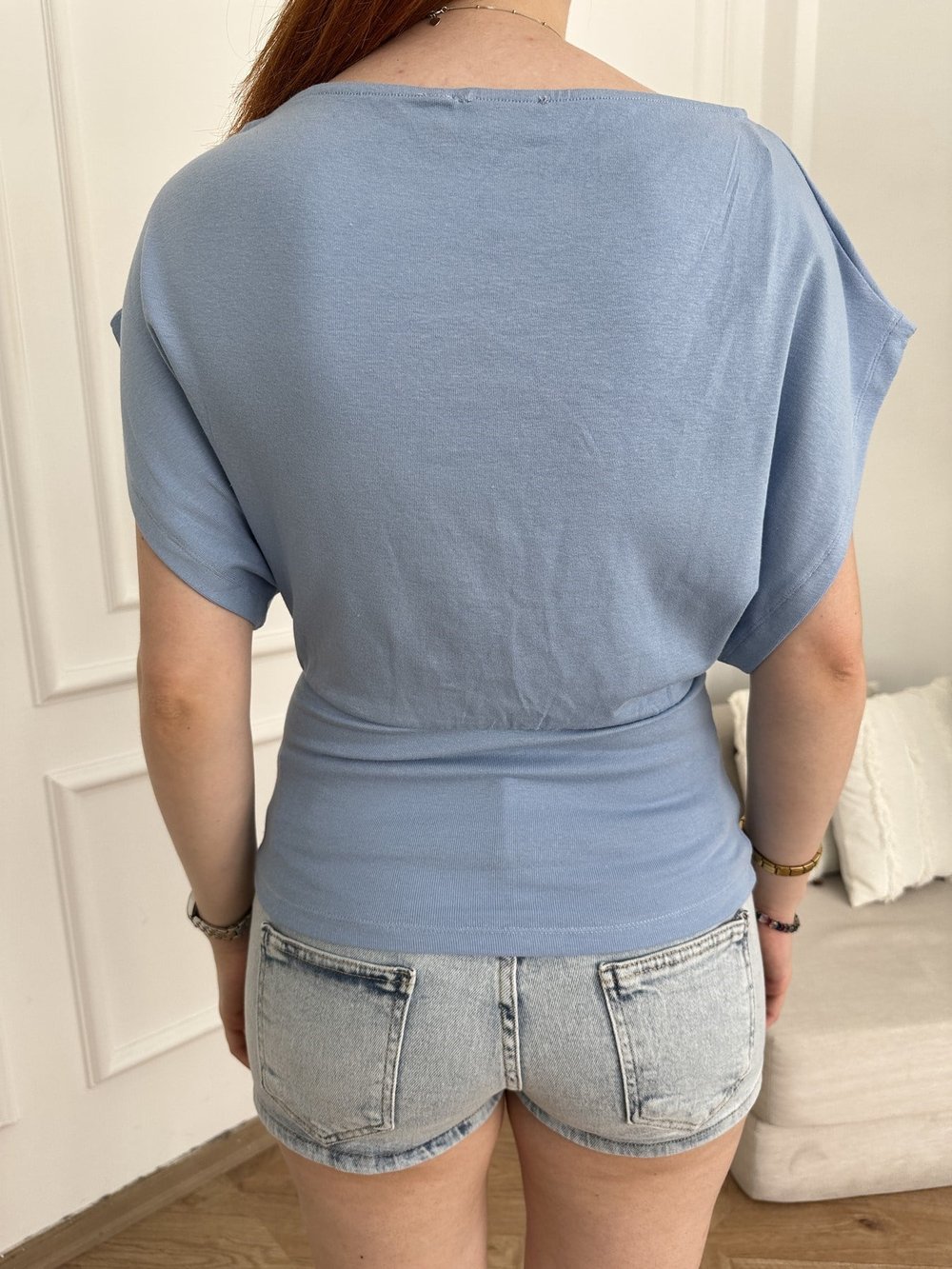 Beverly Hills Baskılı Yarasa T-shirt Mavi