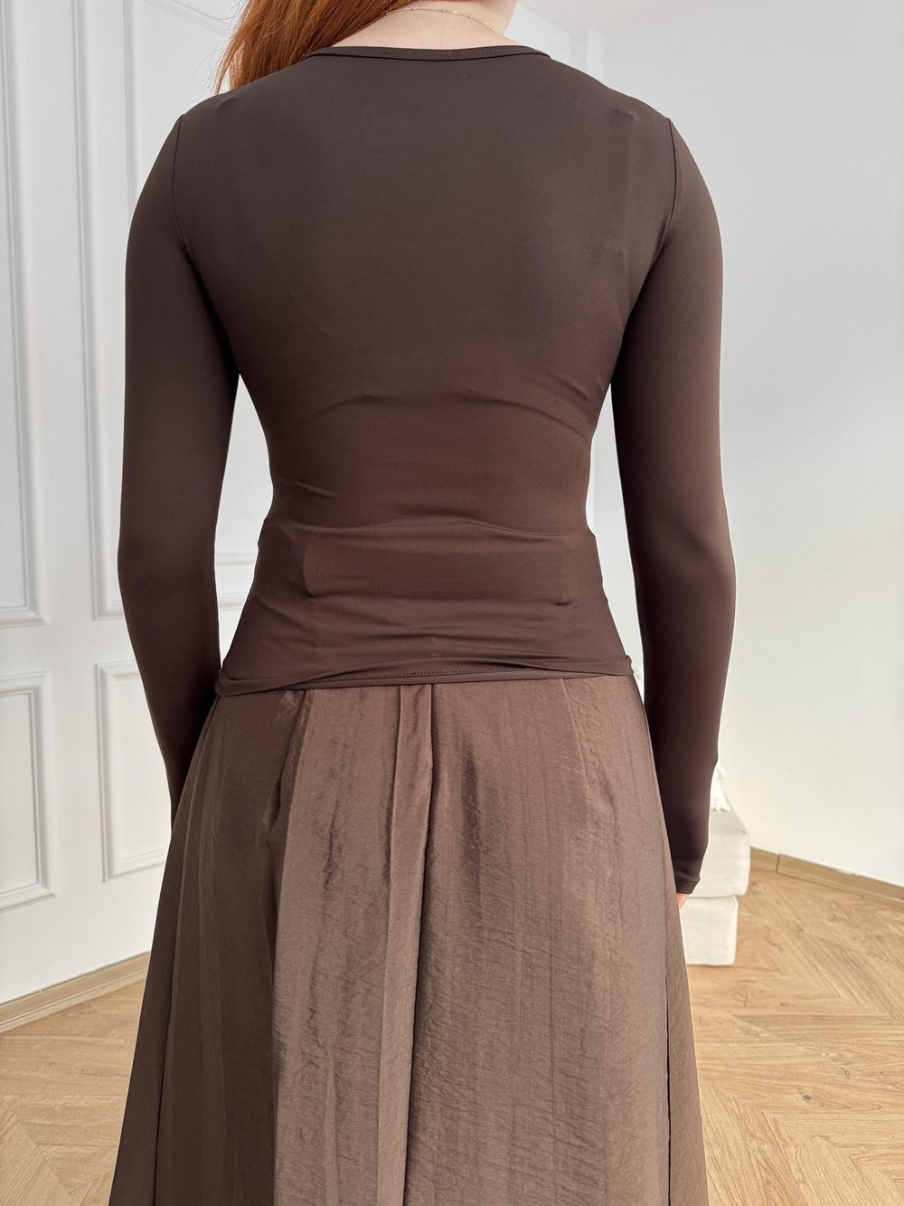 Bisiklet Yaka Basic Bluz Acı kahve