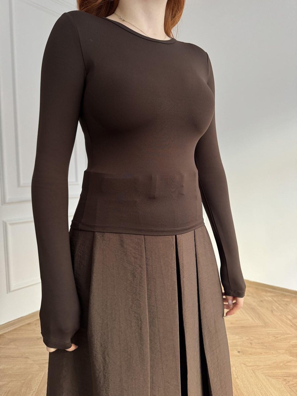 Bisiklet Yaka Basic Bluz Acı kahve