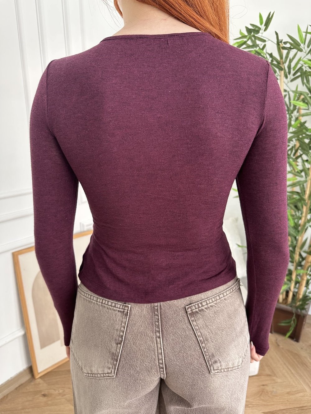 Bisiklet Yaka Basic Hırka Mor