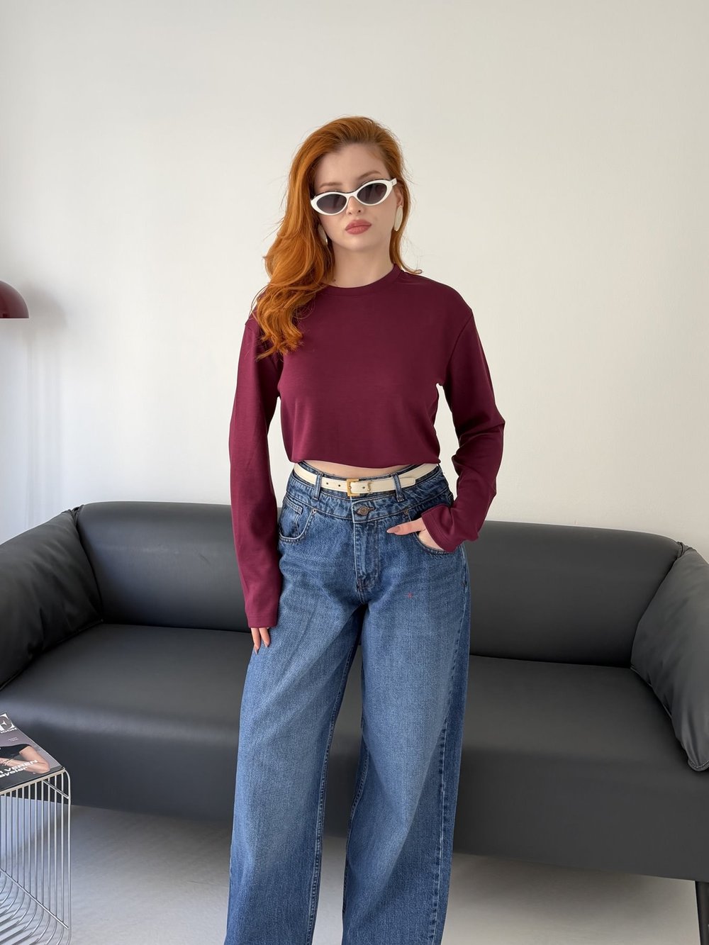Bisiklet Yaka Basic Sweatshirt Bordo
