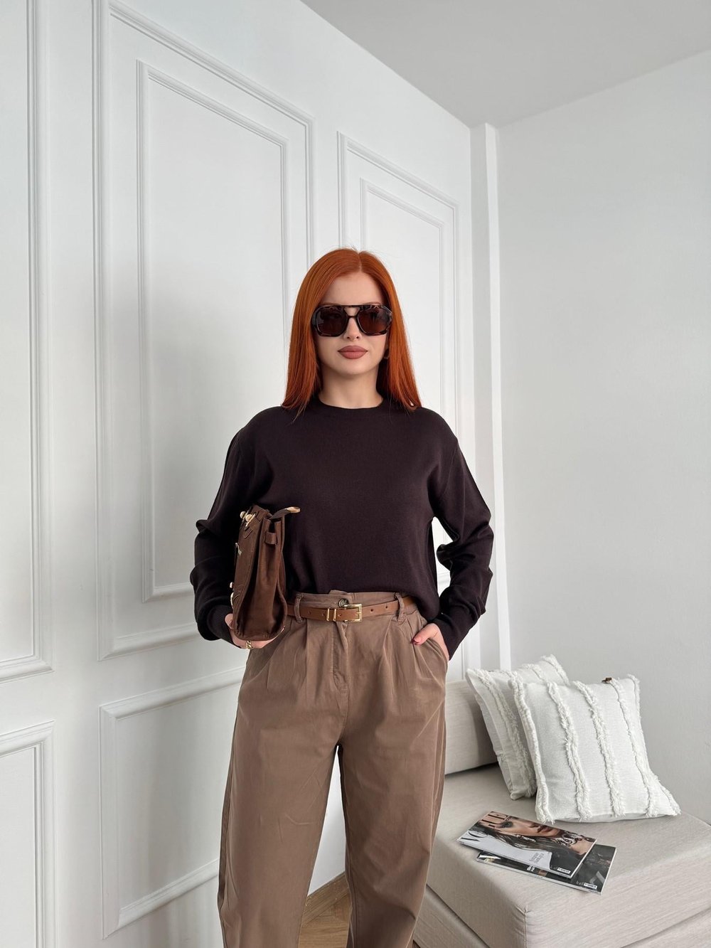 Bisiklet Yaka Basic Triko Koyu kahve