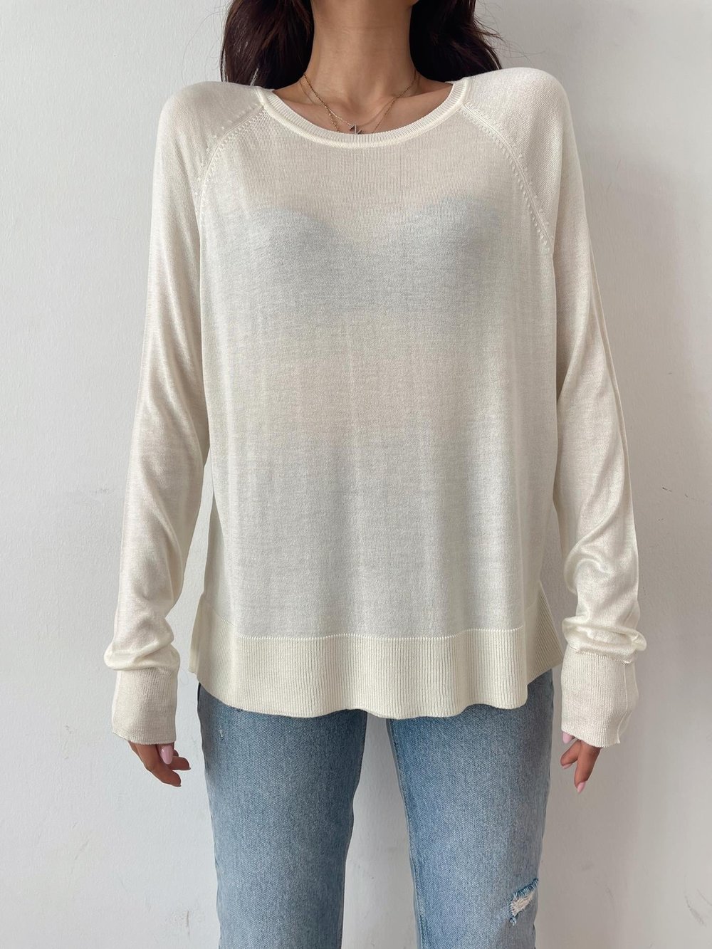 Bisiklet Yaka Basic Triko Krem