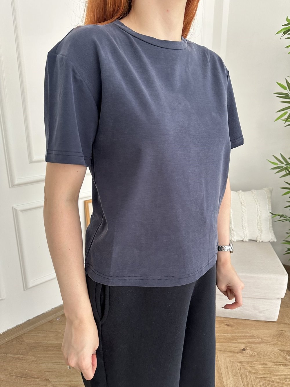 Bisiklet Yaka Kısa T-shirt Lacivert