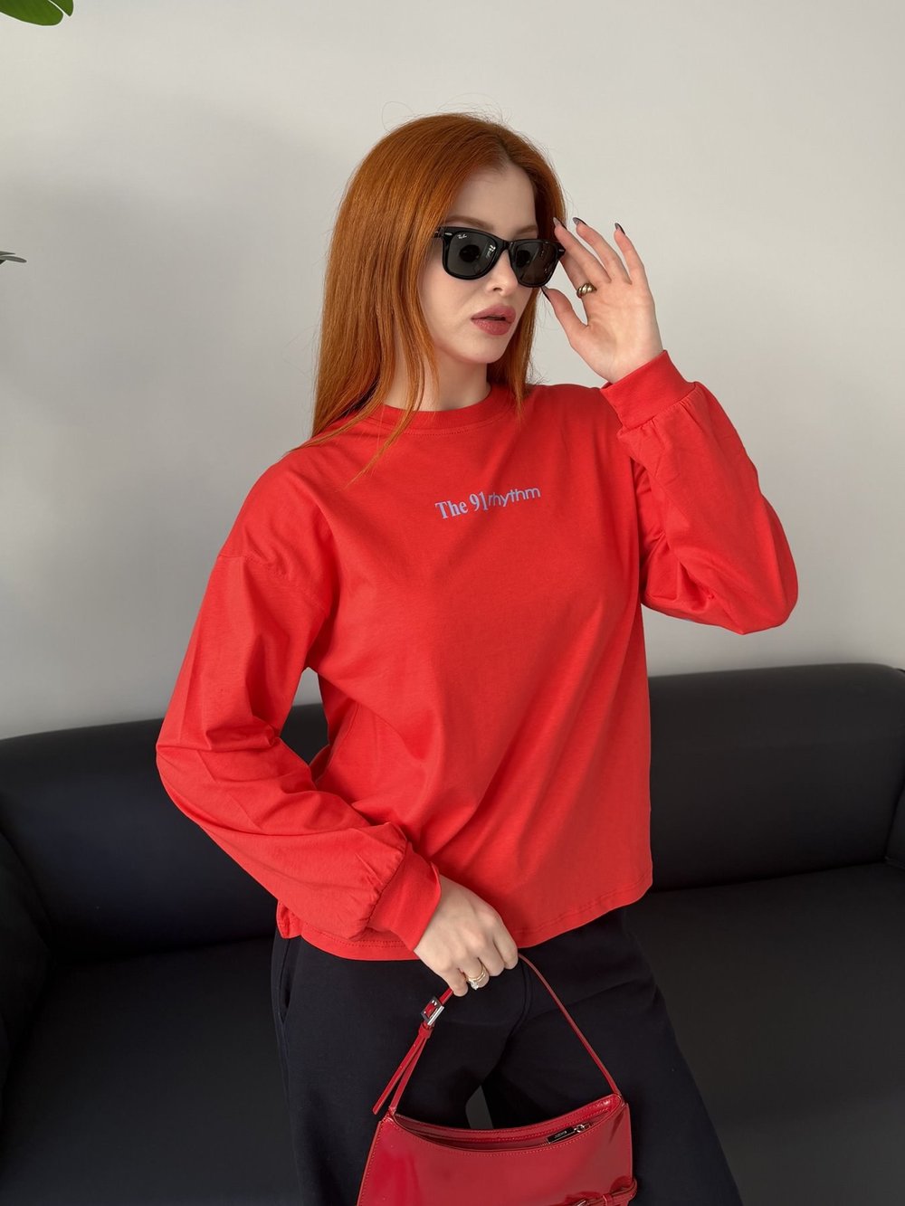 Bisiklet Yaka Sırtı Baskılı Sweatshırt Mercan
