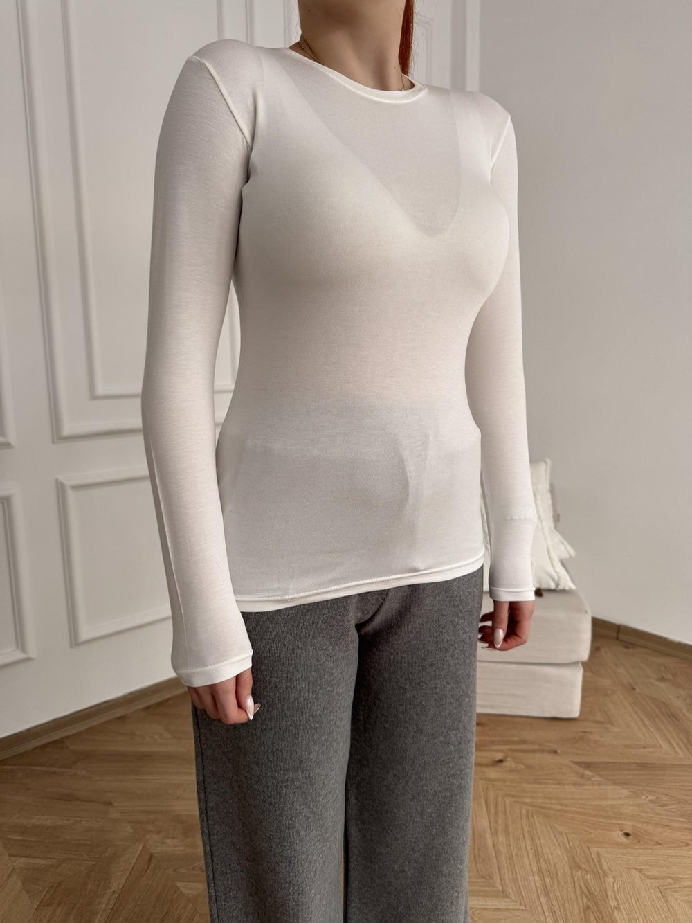 Bisiklet Yaka Uzun Kollu Body Beyaz