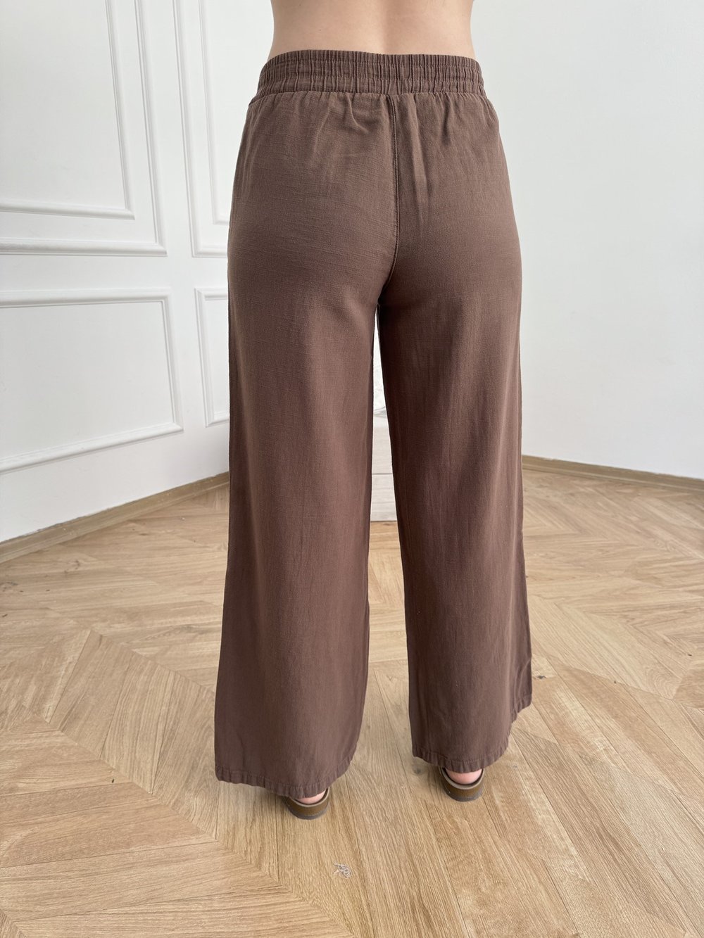 Bol Paça Keten Görünümlü Pantolon Açık kahve