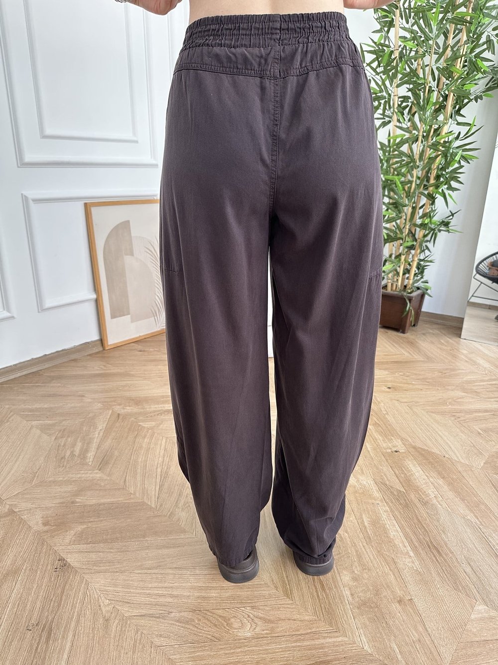 Bol Paça Tensel Beli Lastikli Pantolon Acı kahve
