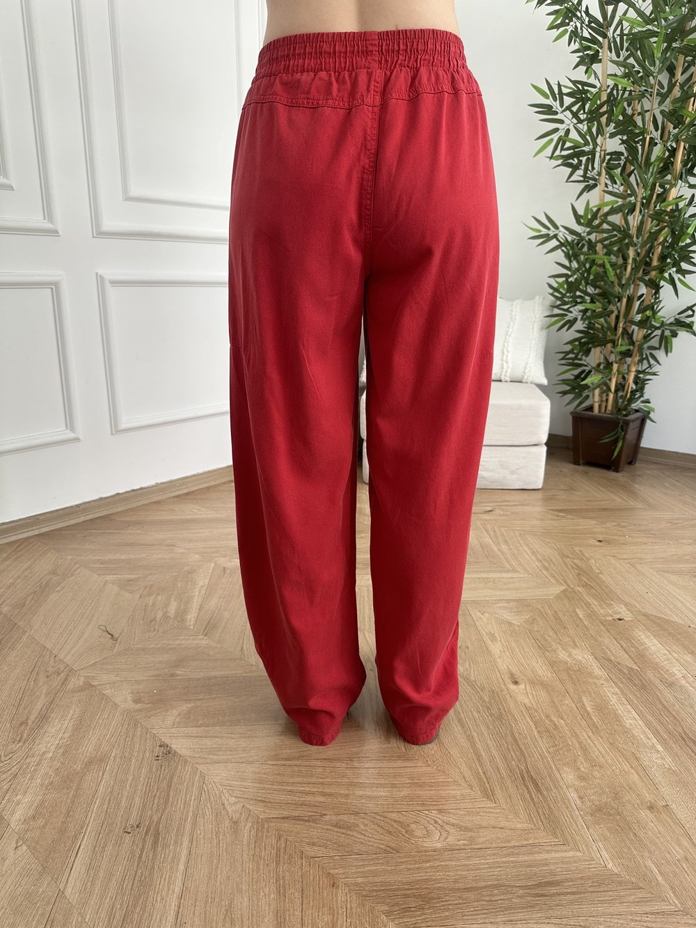 Bol Paça Tensel Beli Lastikli Pantolon Kırmızı