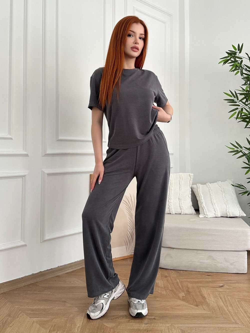 Boru Paça Beli Lastikli Eşofman Altı Antrasit