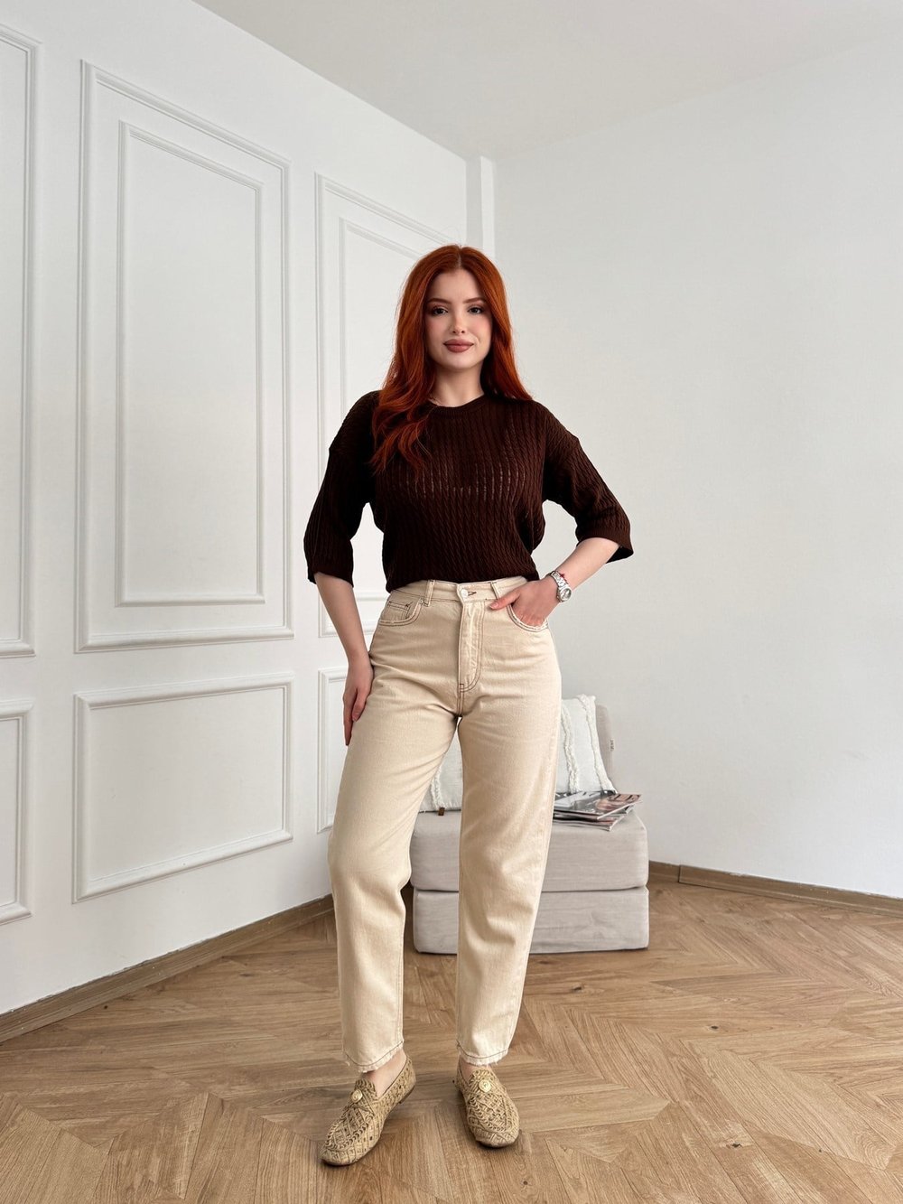 Boru Paça Gabardin Pantolon Krem