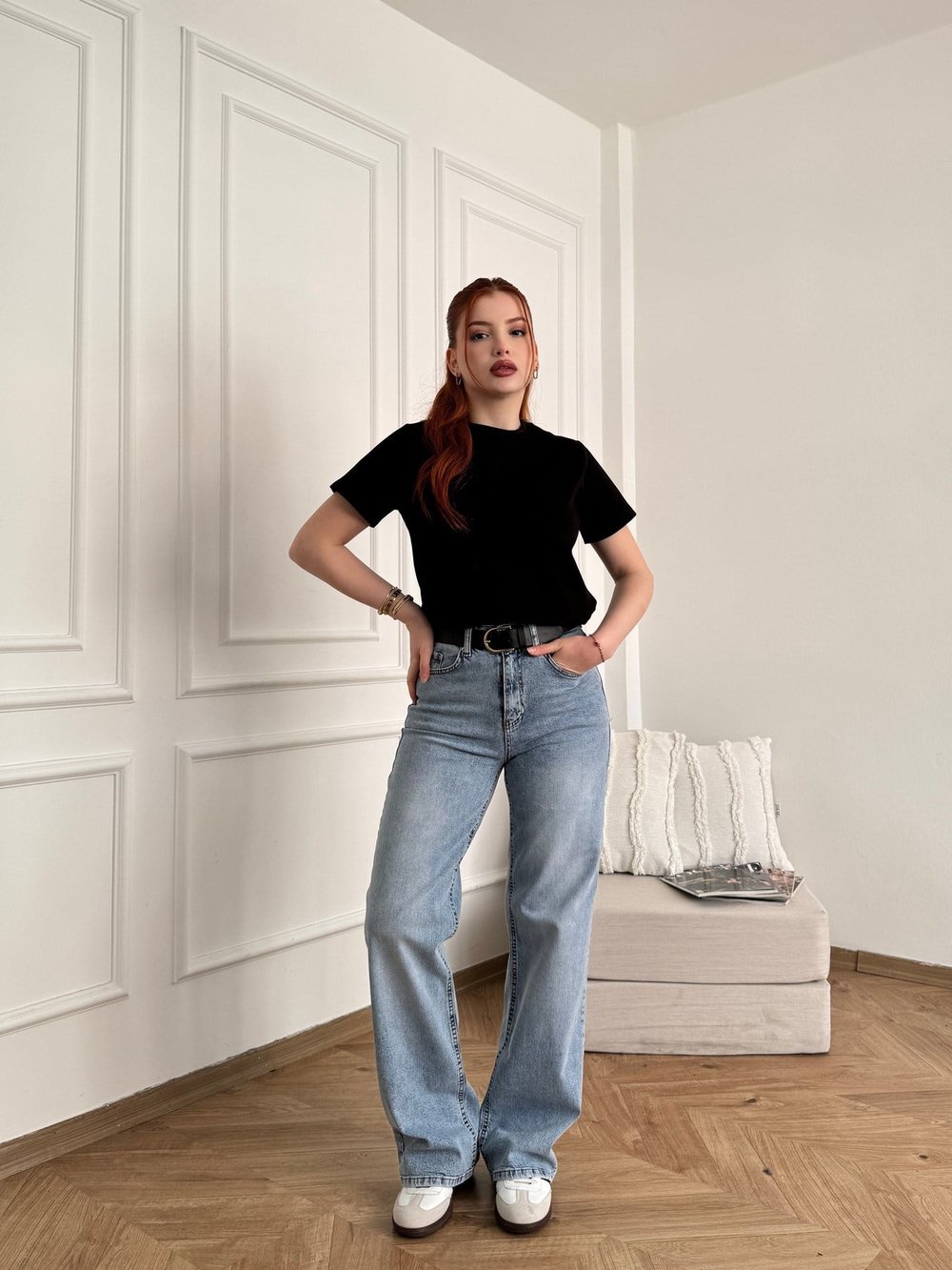 Boru Paça Kemerli Jean Açık mavi