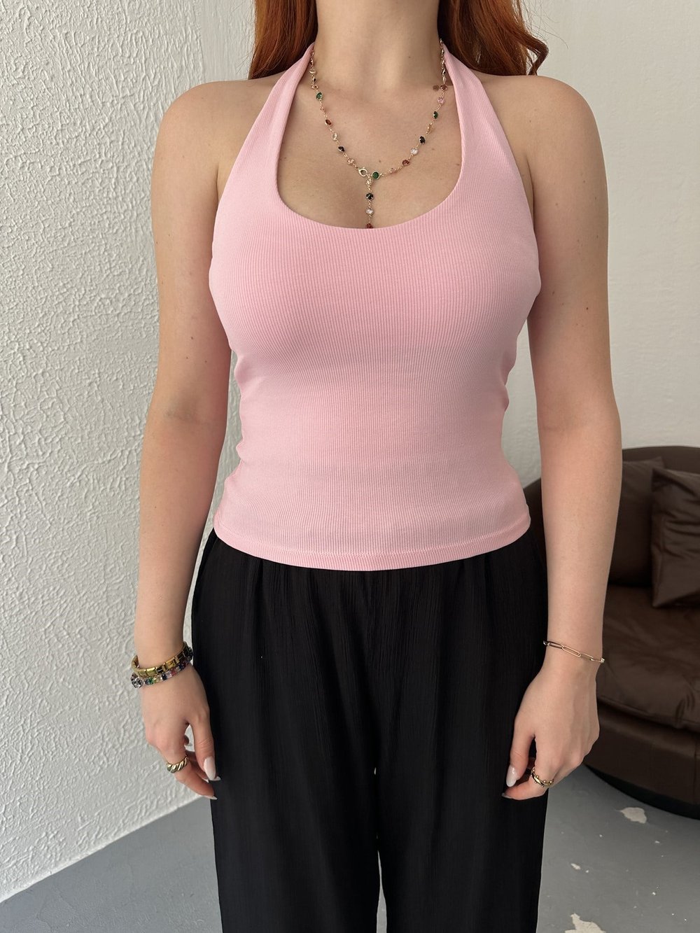 Boyundan Geçmeli Atlet Toz pembe