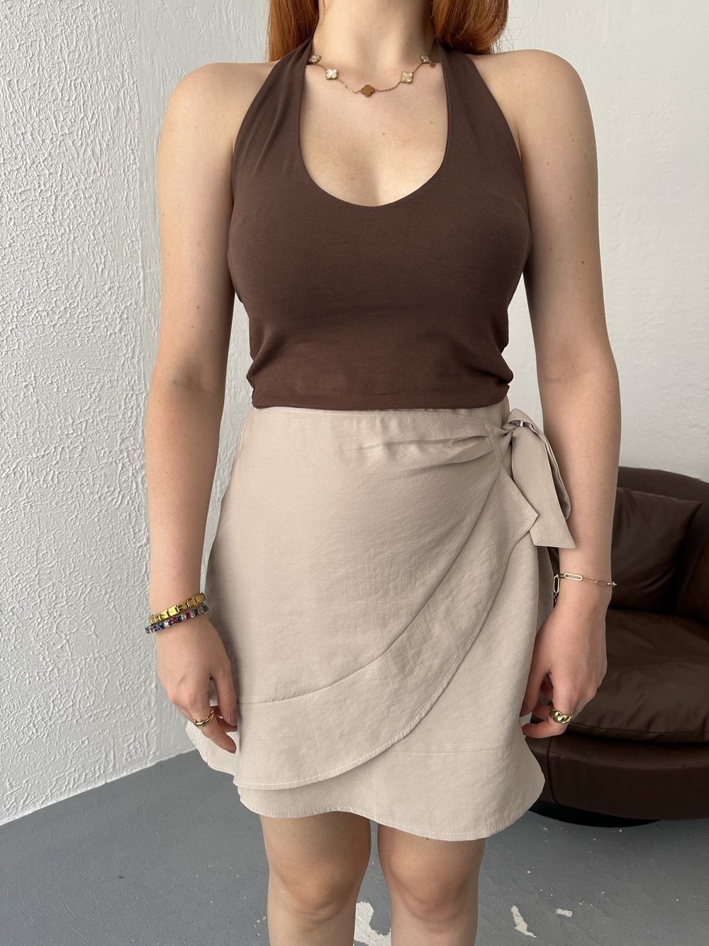 Boyundan Geçmeli Body Kahve