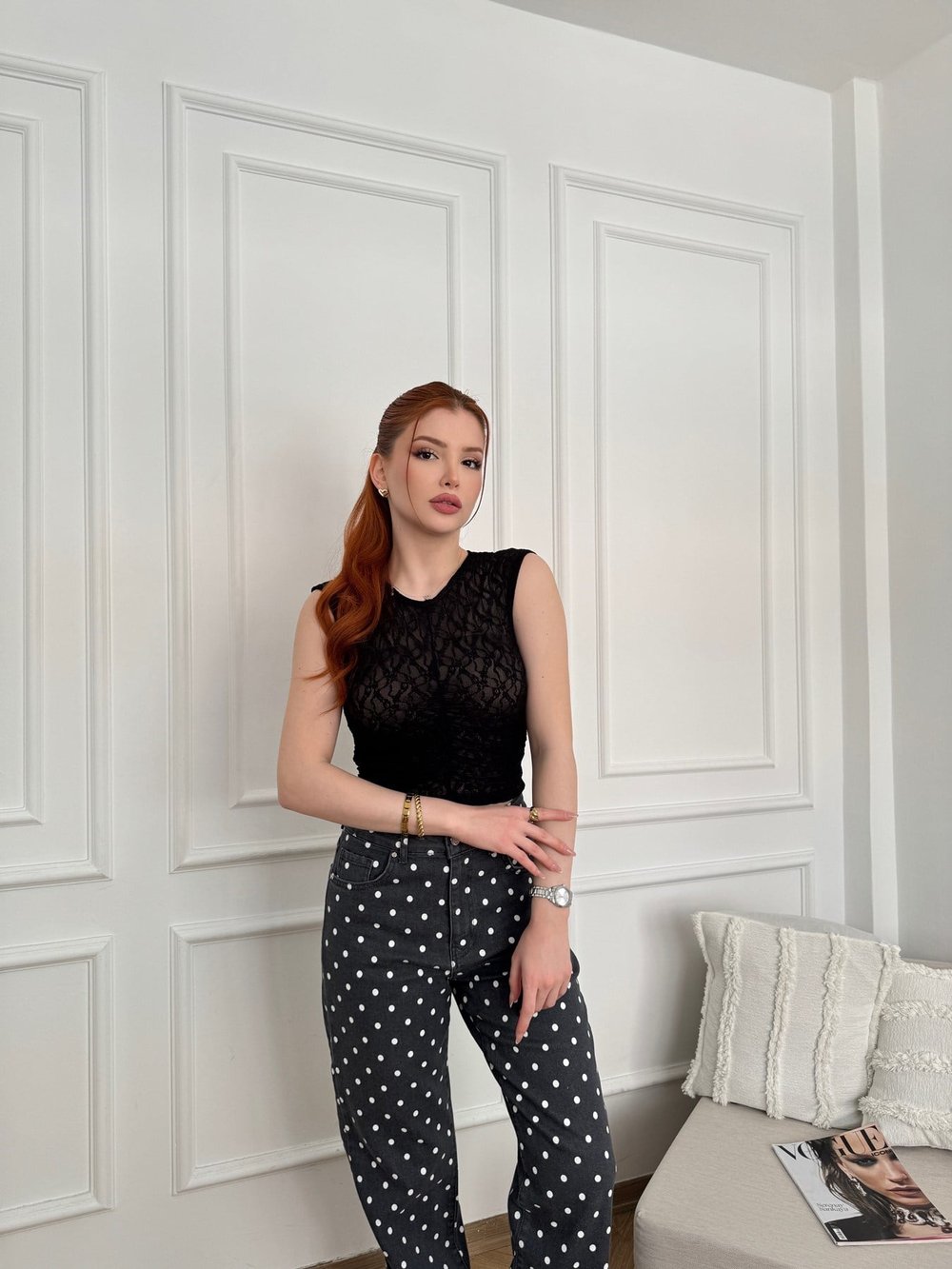 Büzgülü Dantel Top Siyah