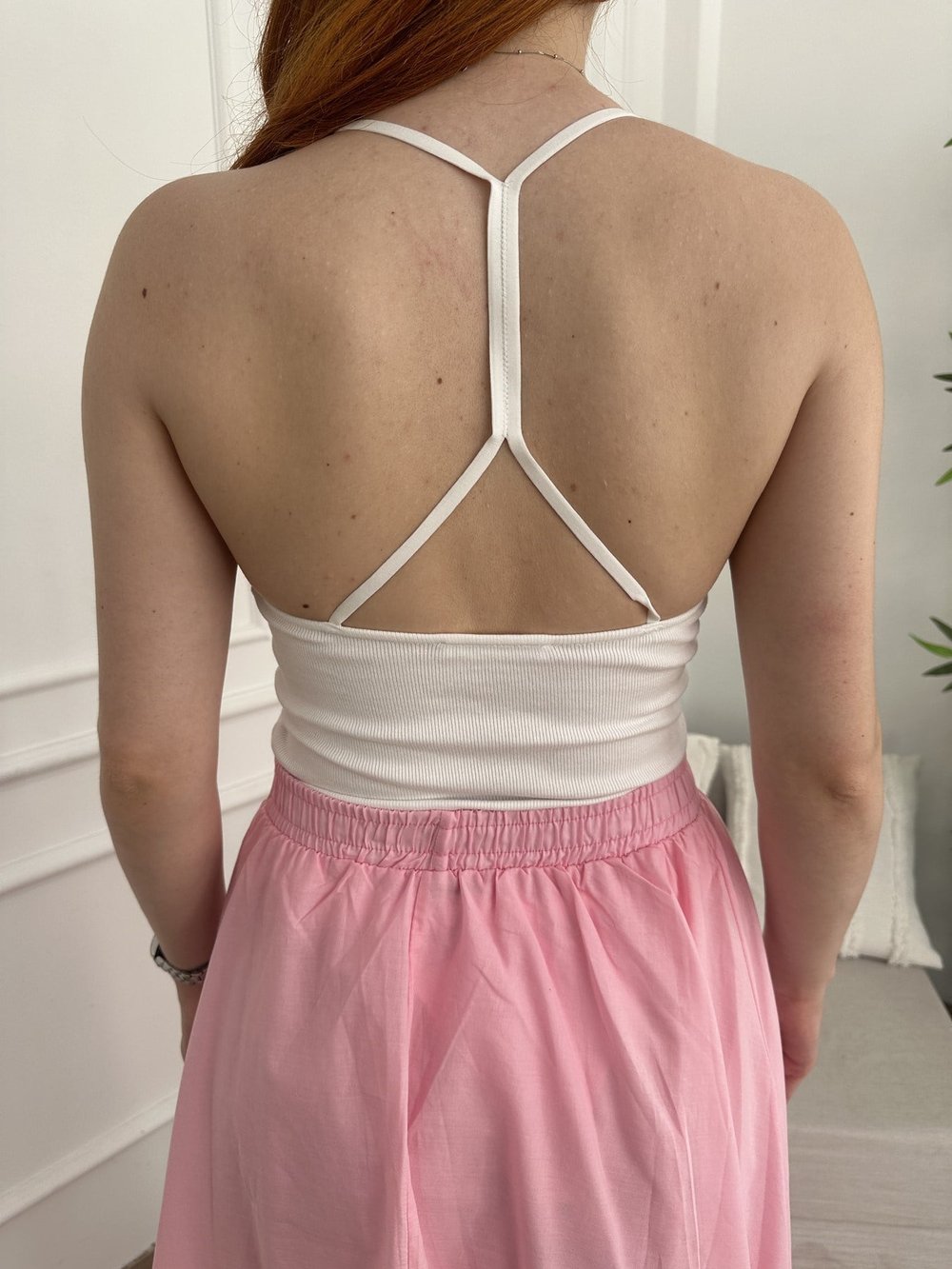 Çapraz Askılı Bodysuit Ekru