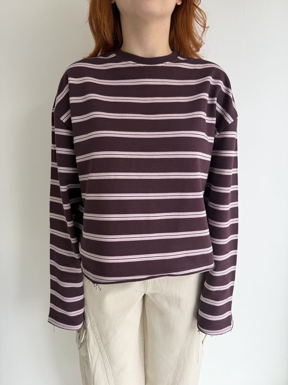 Çizgili Oversize Sweatshırt Bordo
