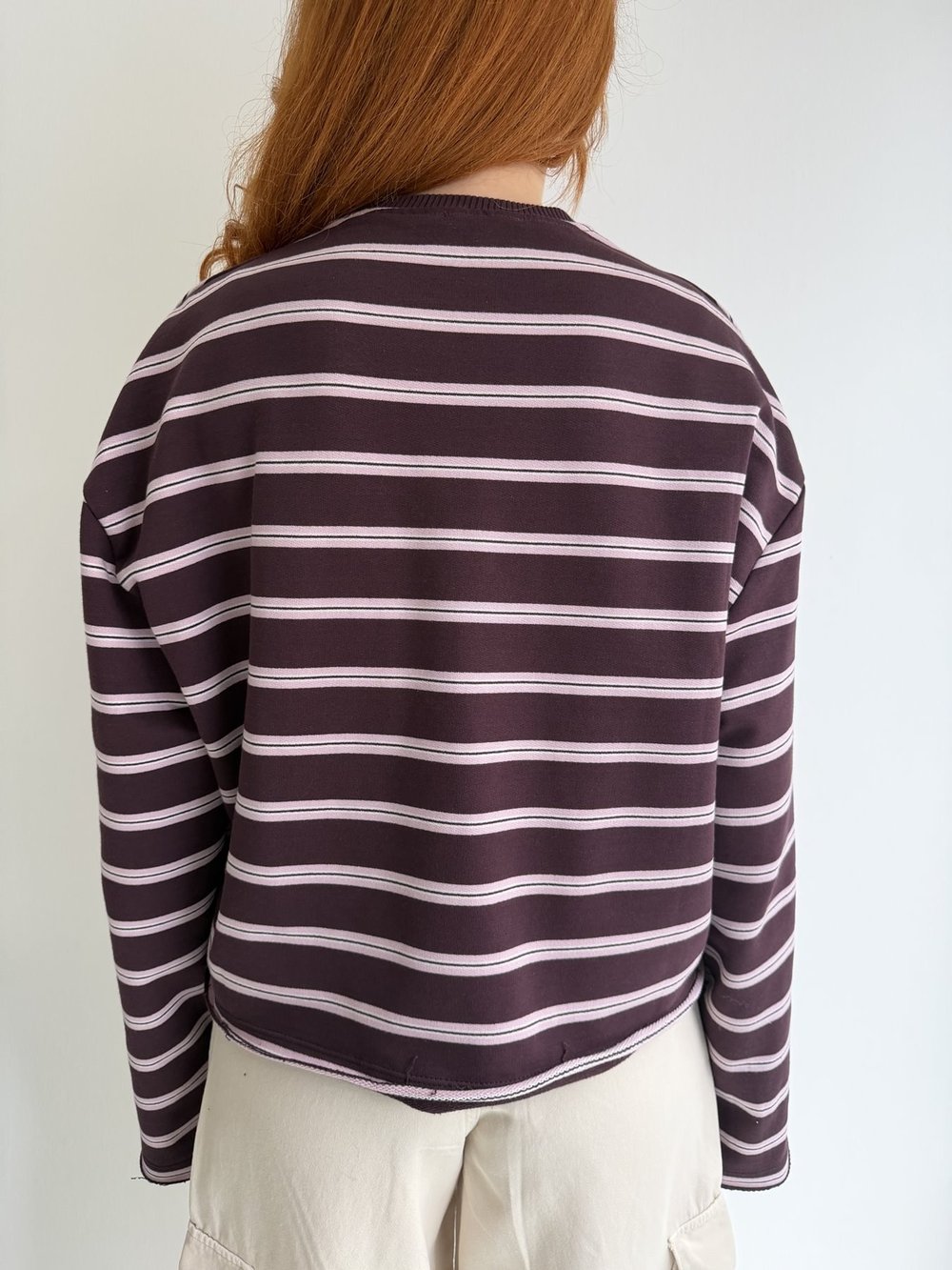 Çizgili Oversize Sweatshırt Bordo