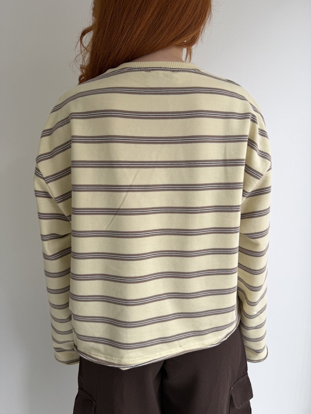 Çizgili Oversize Sweatshırt Sarı