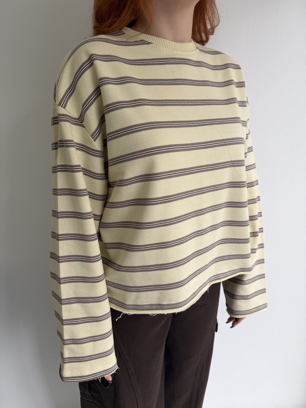 Çizgili Oversize Sweatshırt Sarı