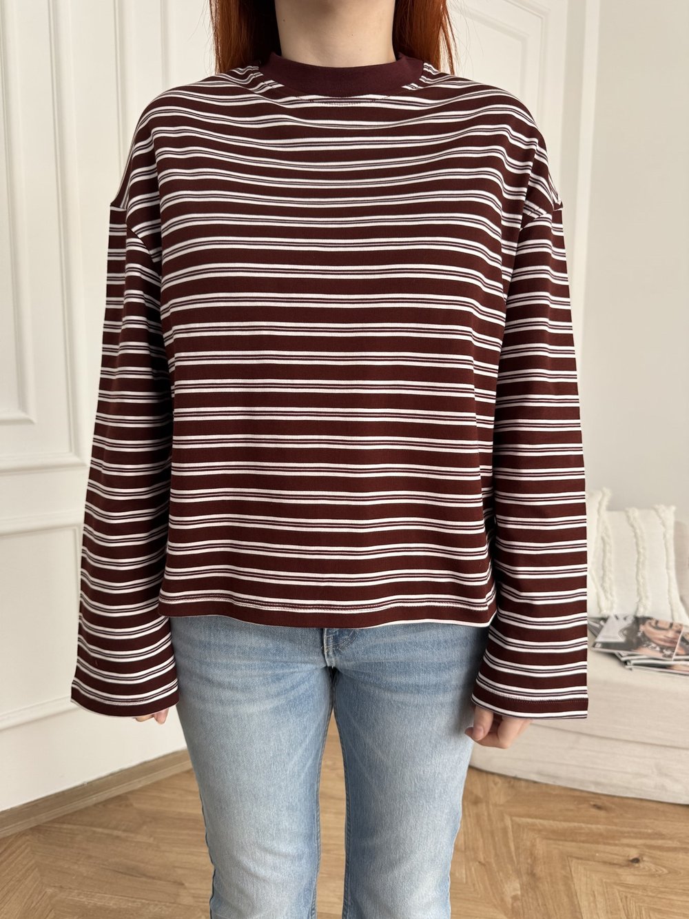 Çizgili Sweatshirt Bordo-ekru