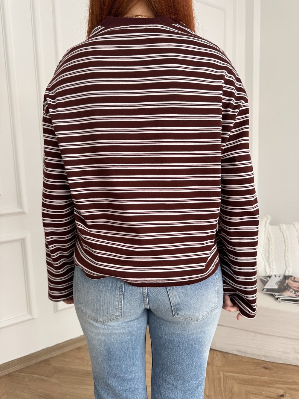 Çizgili Sweatshirt Bordo-ekru