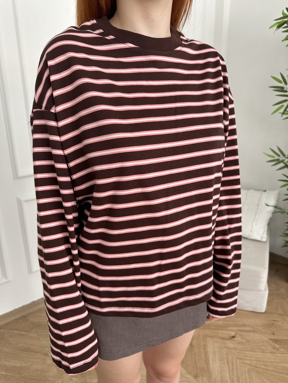 Çizgili Sweatshirt Kahve-pembe