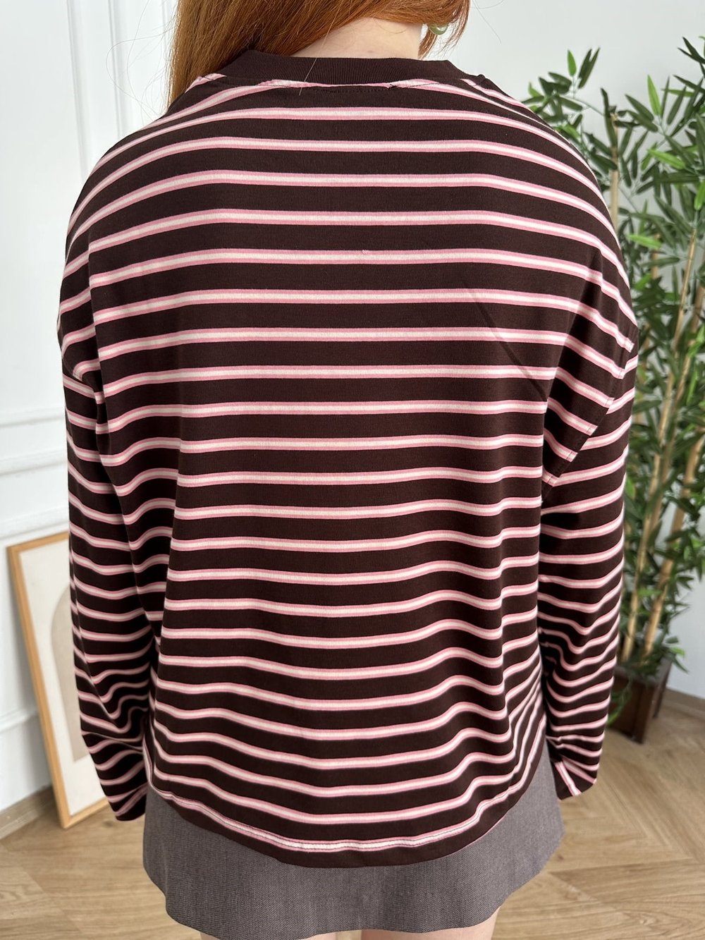 Çizgili Sweatshirt Kahve-pembe
