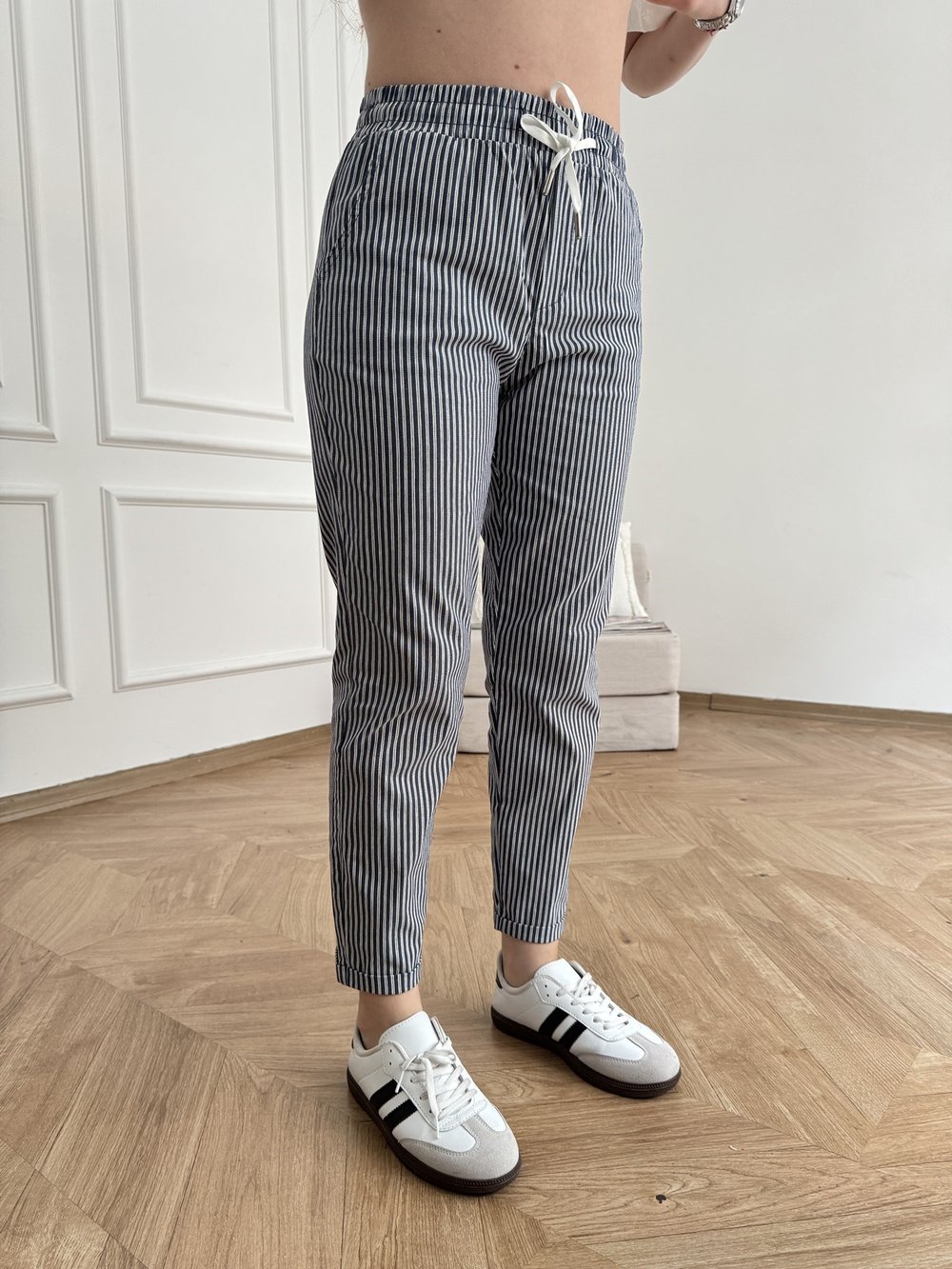 Çizgili Yan Cep Double Paça Premium Pantolon Lacivert