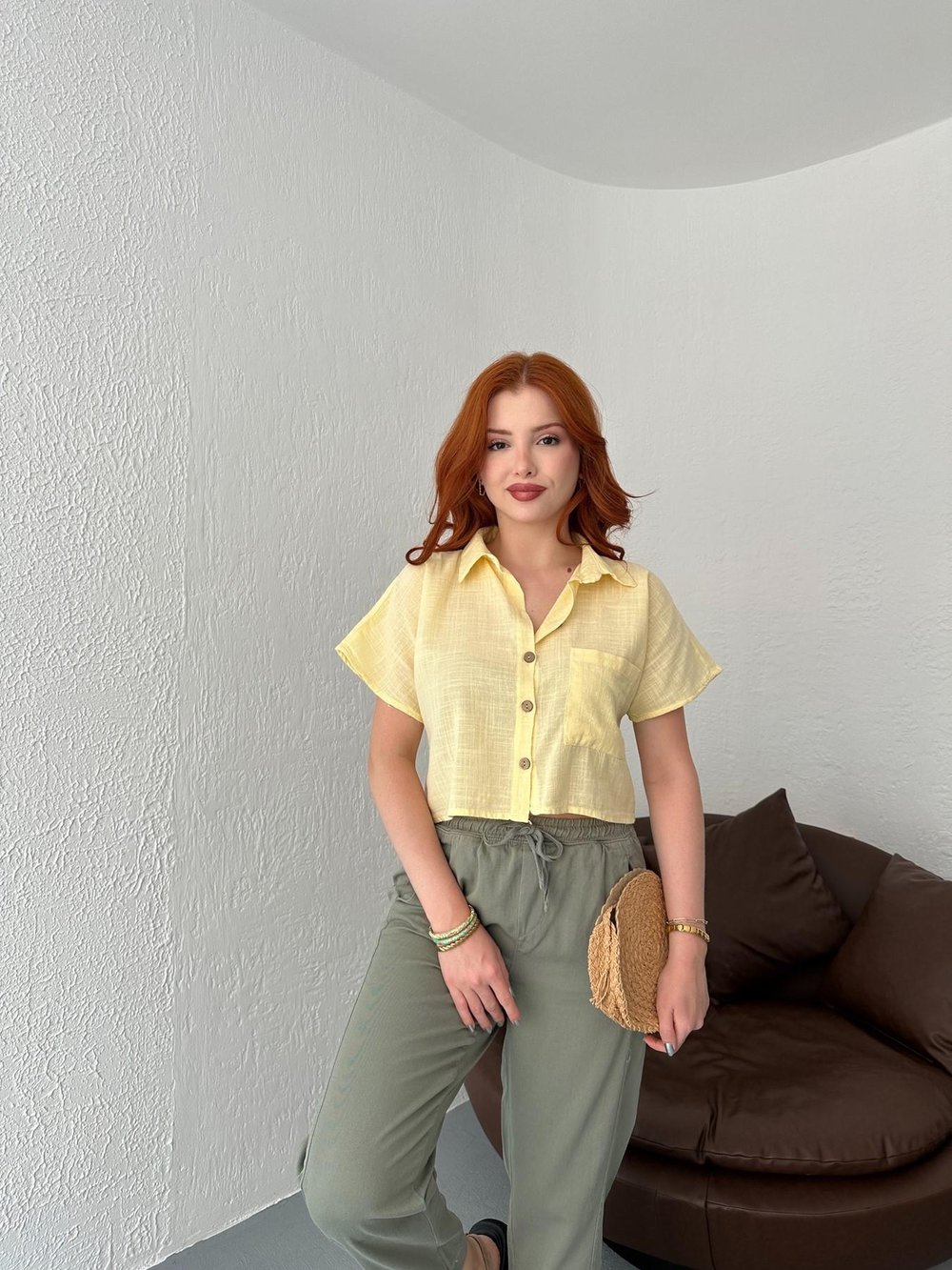 Crop Gömlek Sarı