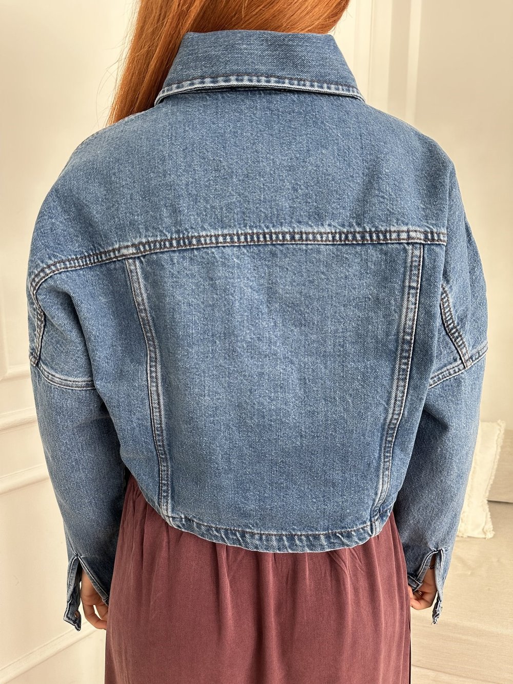 Crop Jean Ceket Mavi