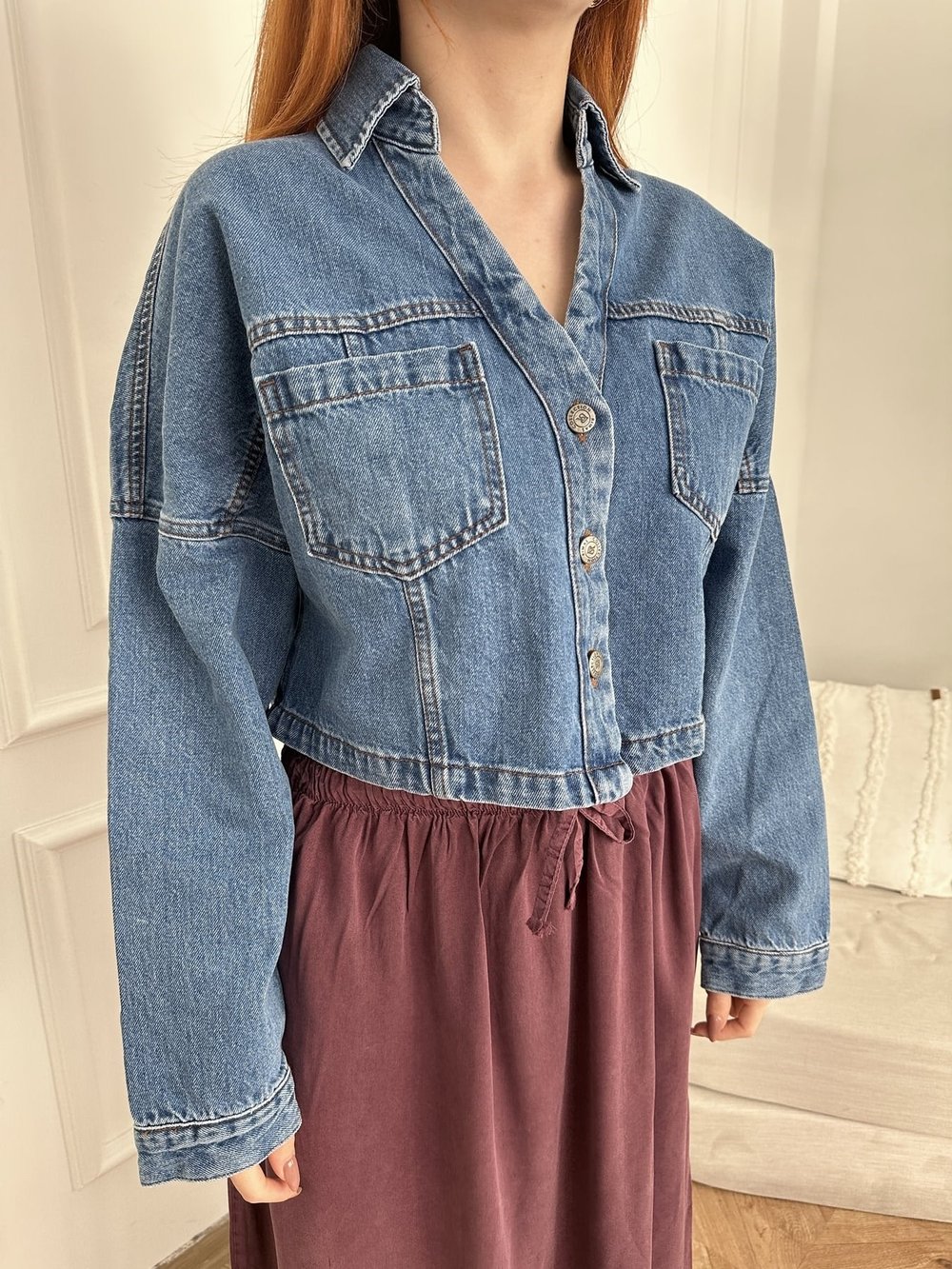 Crop Jean Ceket Mavi