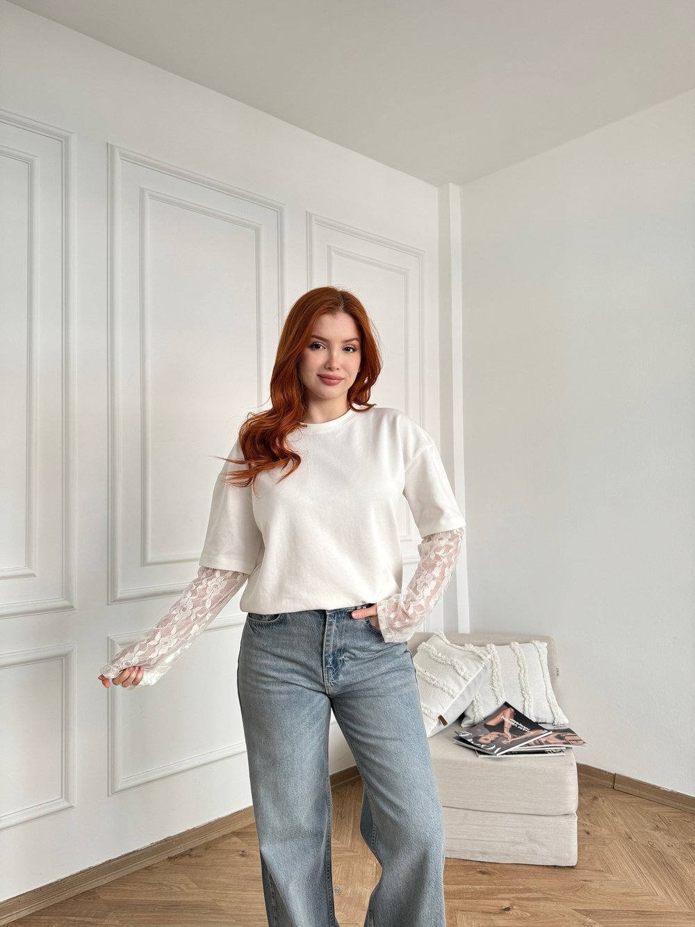 Dantel Garnili Sweatshirt Ekru