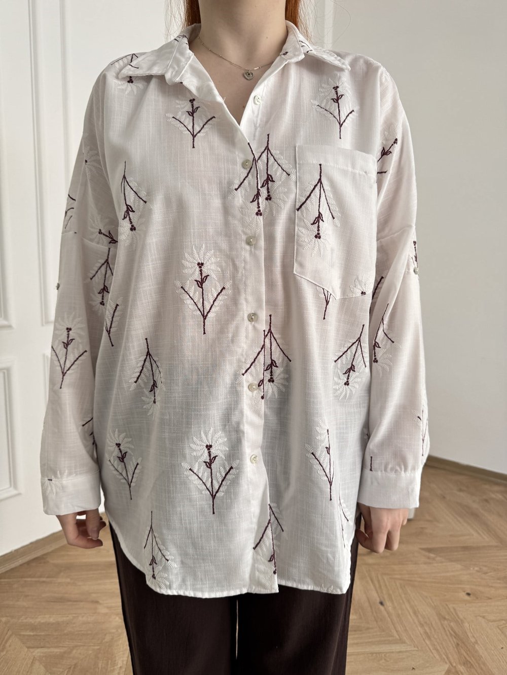 Desenli Oversize Gömlek Bordo