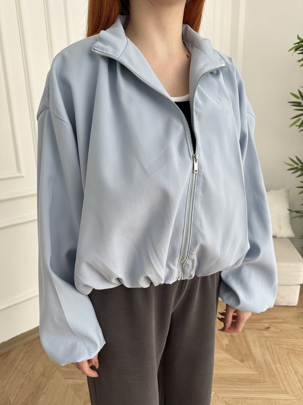 Dik Yaka Oversize Balon Mont Bebe mavi