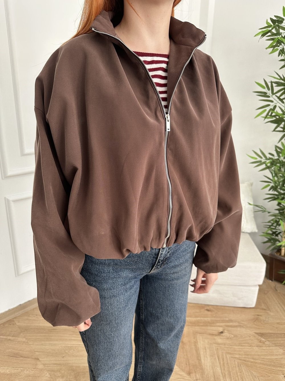Dik Yaka Oversize Balon Mont Kahve