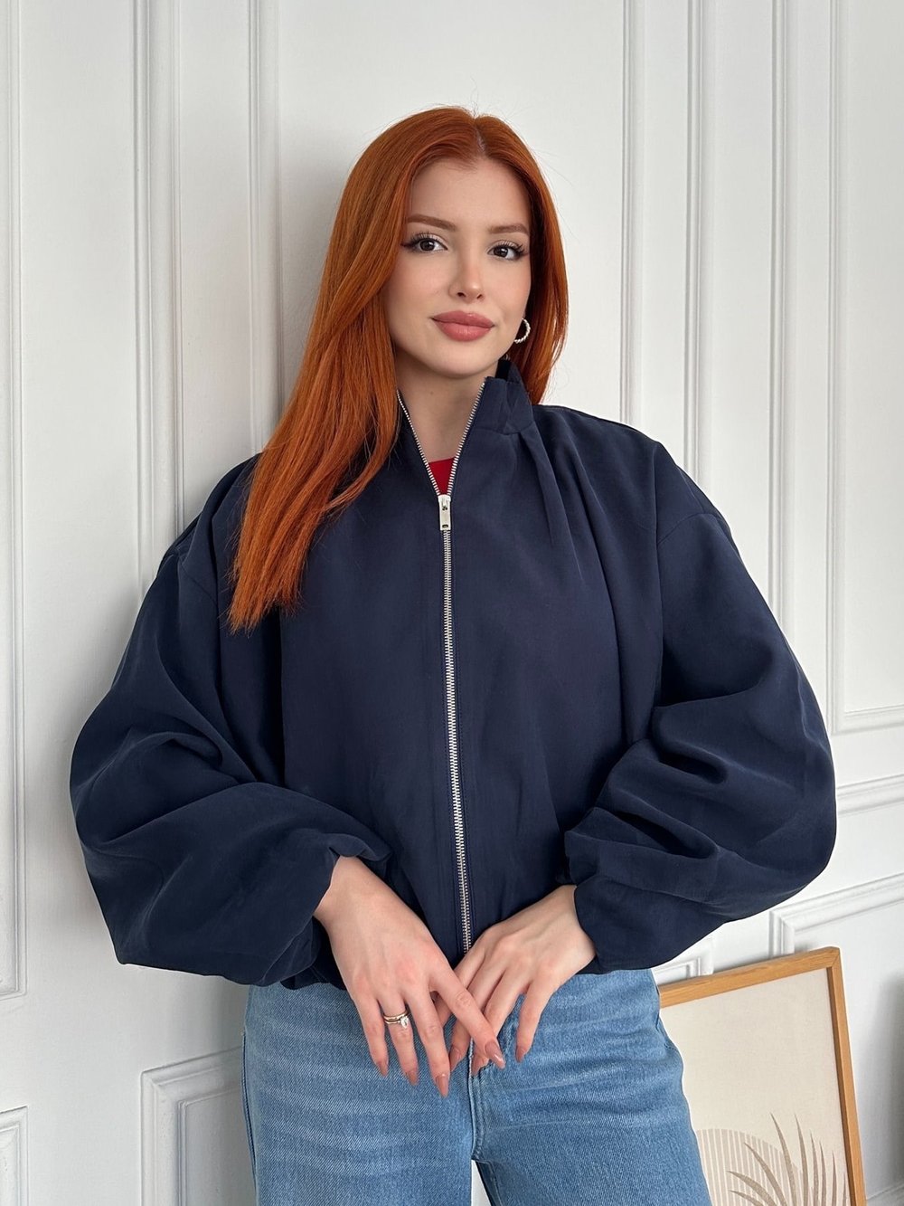 Dik Yaka Oversize Balon Mont Lacivert