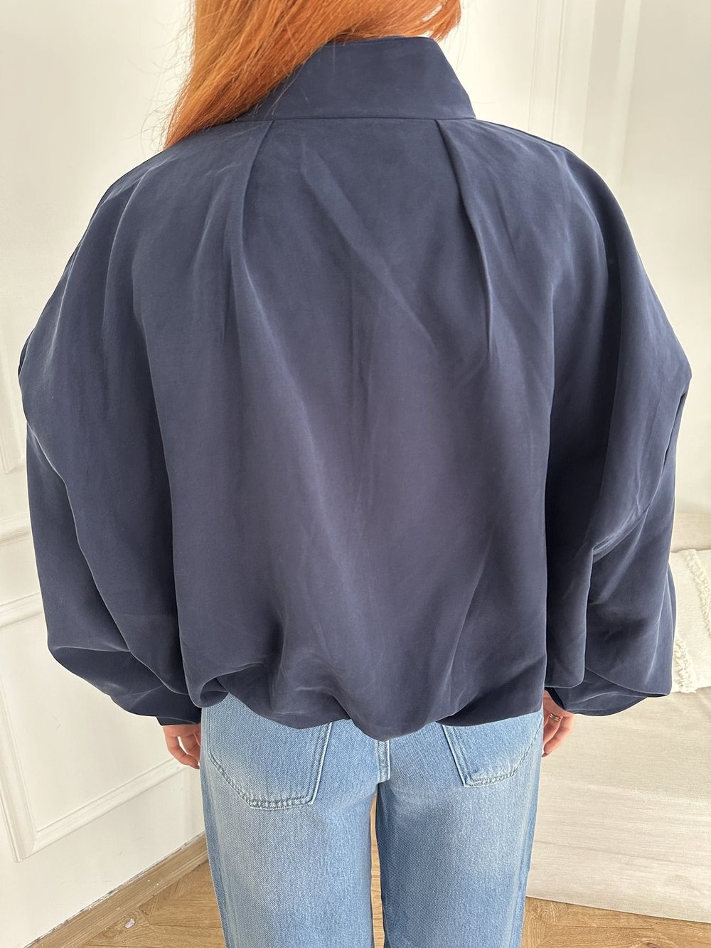 Dik Yaka Oversize Balon Mont Lacivert