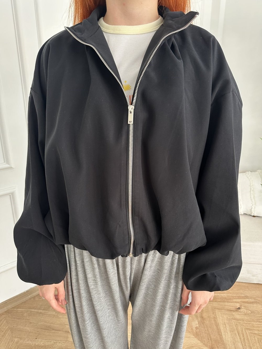 Dik Yaka Oversize Balon Mont Siyah