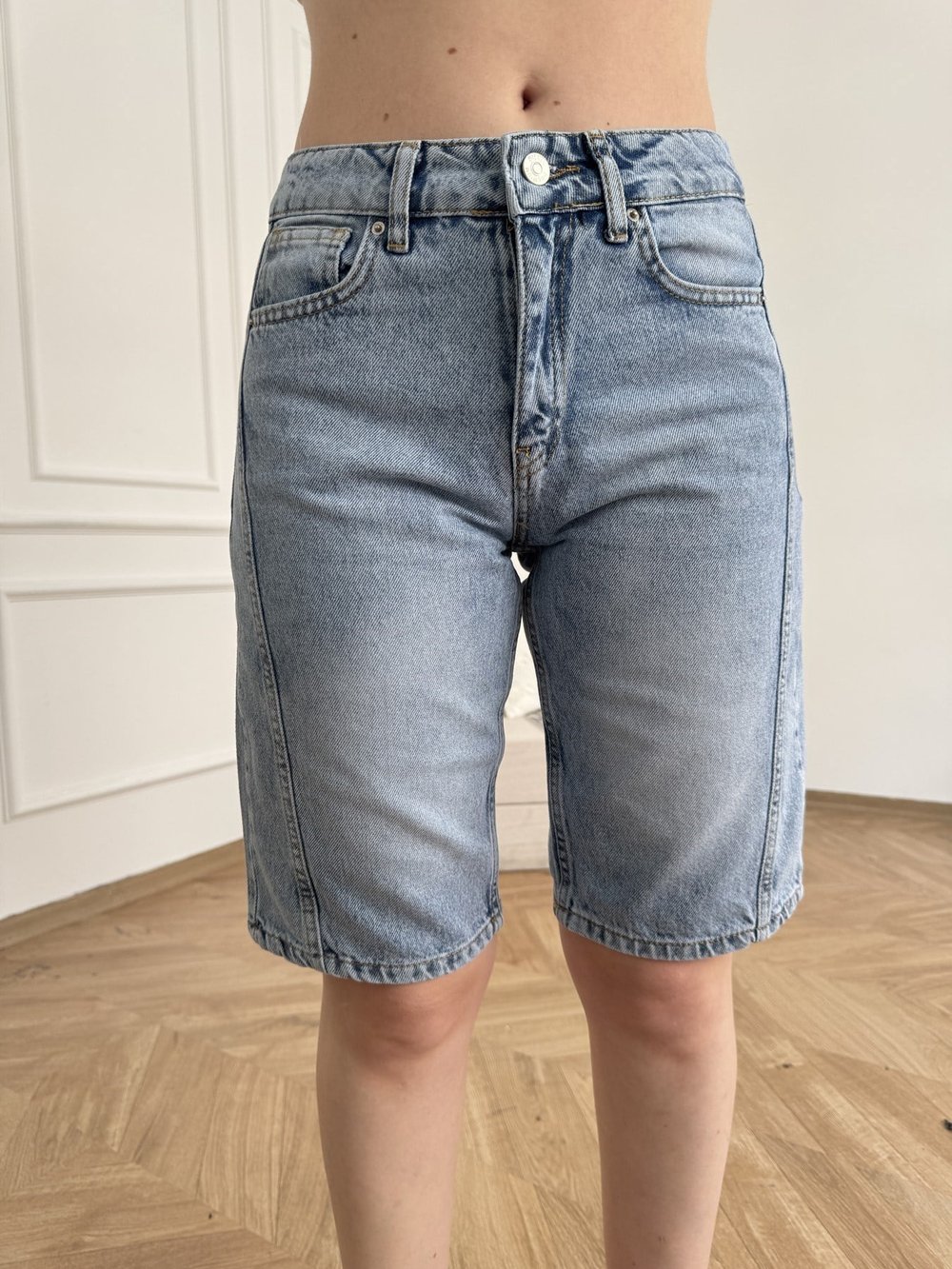 Dikiş Detay Jean Kapri Mavi