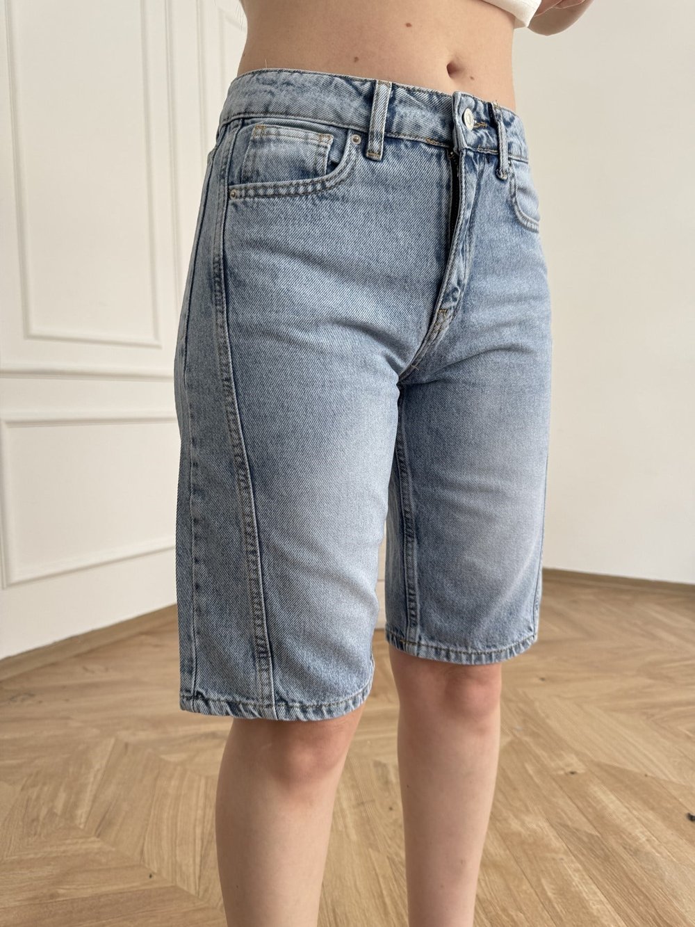 Dikiş Detay Jean Kapri Mavi