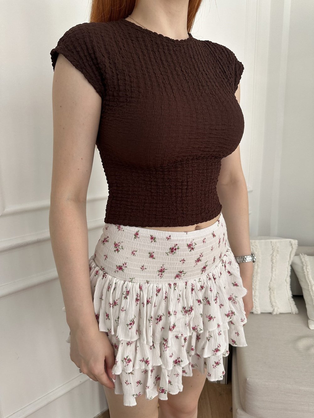 Dokulu Crop Body Acı kahve