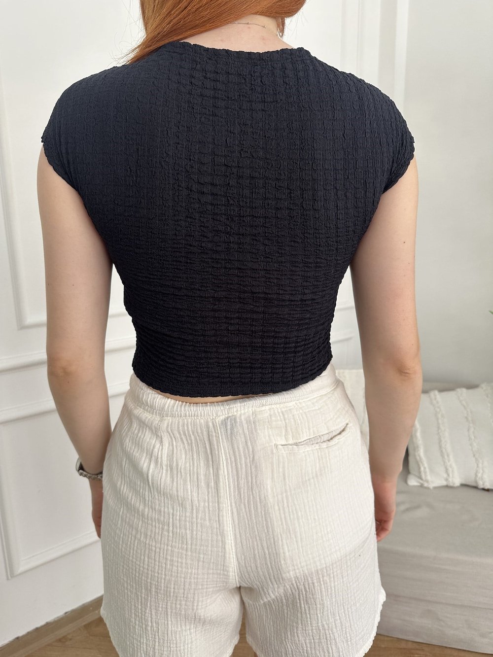 Dokulu Crop Body Siyah