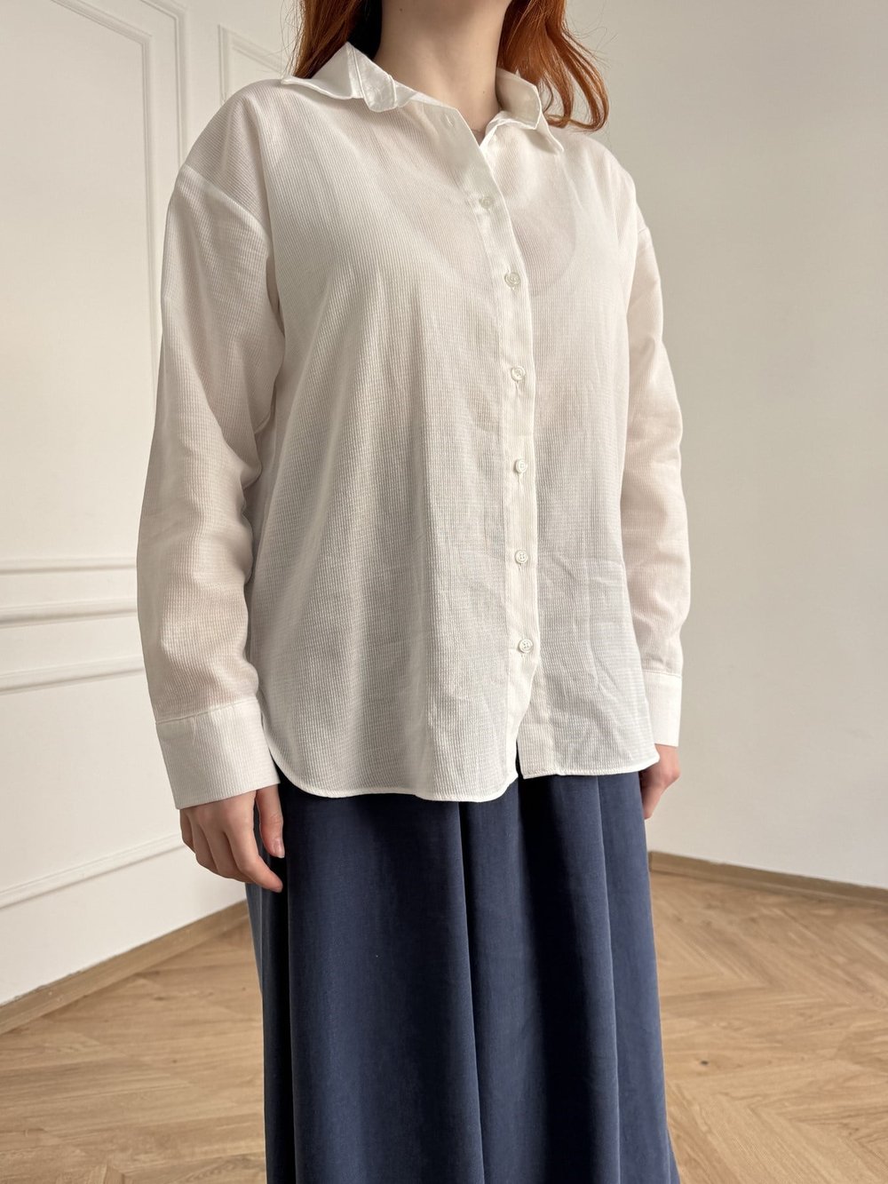 Dokulu Oversize Gömlek Ekru