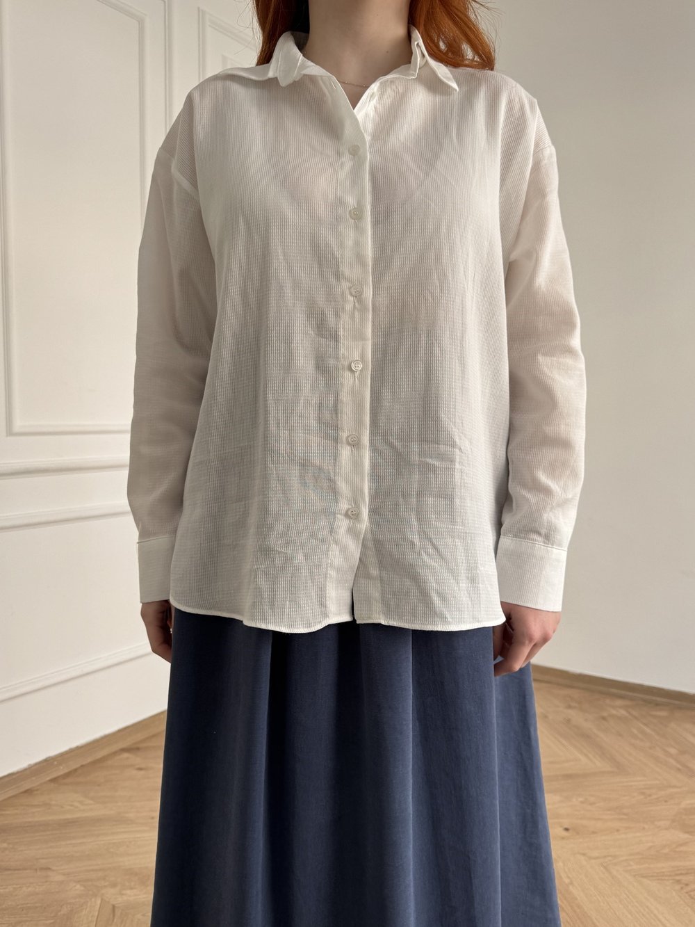 Dokulu Oversize Gömlek Ekru