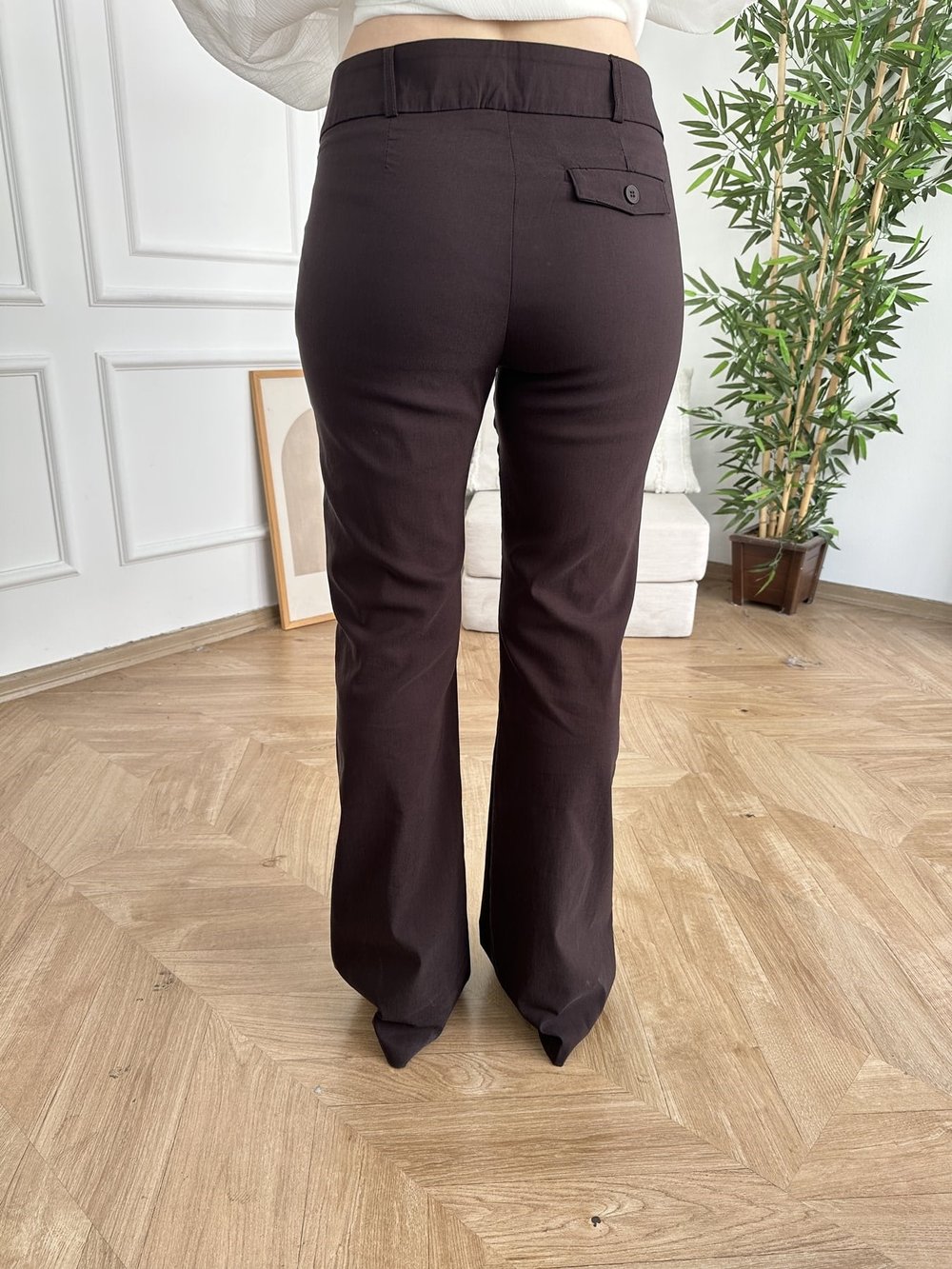 Düğme Detaylı Bol Paça Pantolon Kahve